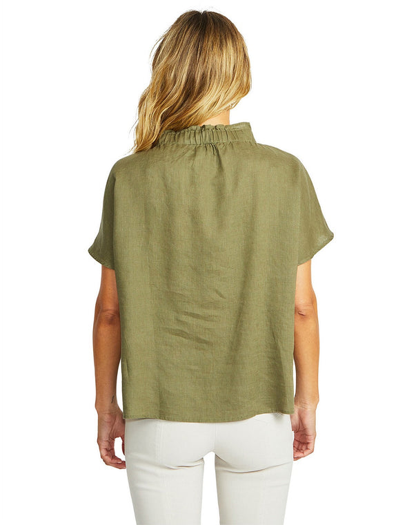 Nora Linen Ruffle Blouse - Khaki