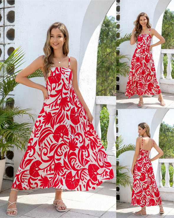 Tropical Ruby Adjustable Strap Maxi Dress