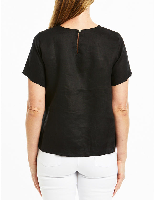 Knot Front Linen Top - Black