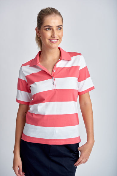 Goondiwindi Cotton Stipe Polo - Coral