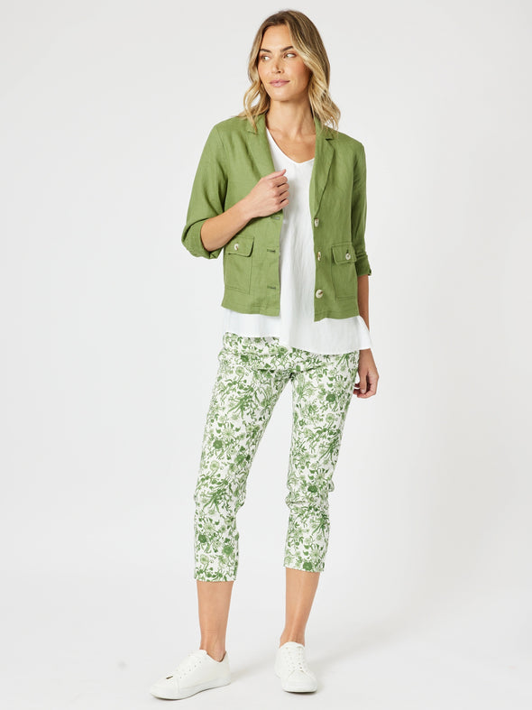 Alexandria Floral Print Pant - Basil White