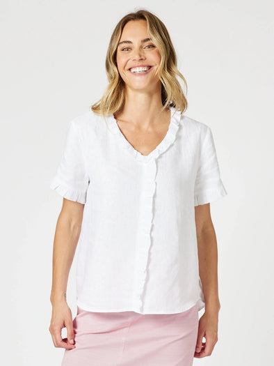 Tiffany Ruffle Linen Top - White