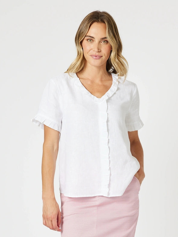 Tiffany Ruffle Linen Top - White