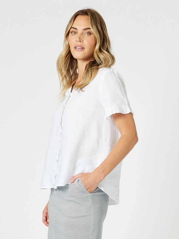 Tiffany Ruffle Linen Top - White