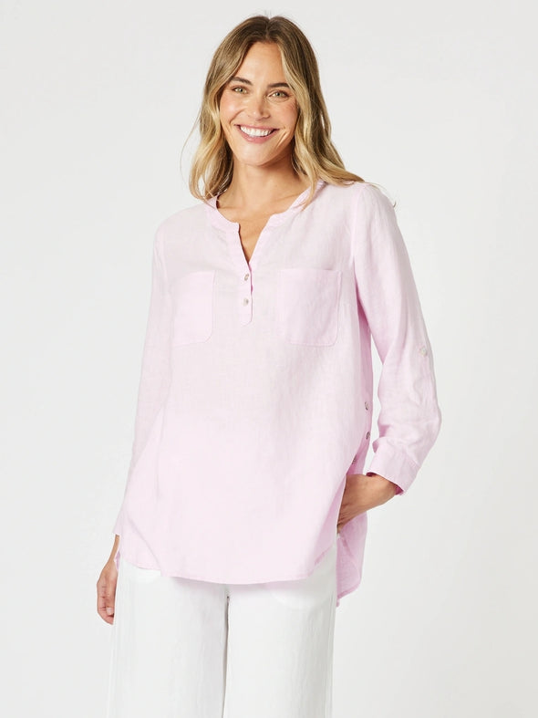 Ava Linen Button Top - Pink