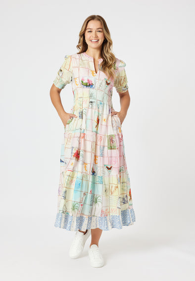 Capri Print Maxi Dress - Pastel Pink Multi