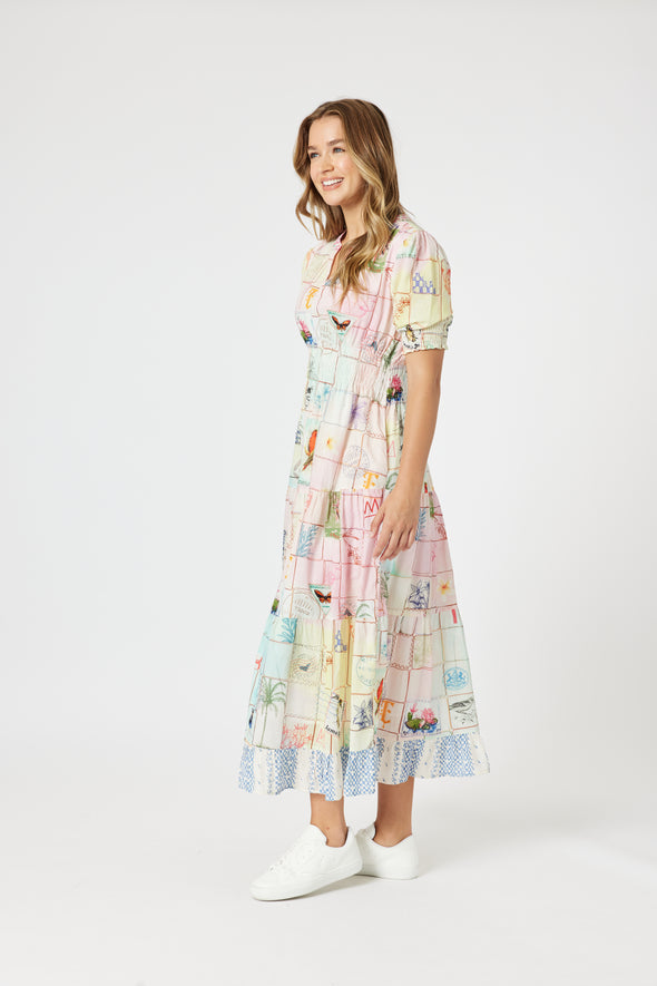 Capri Print Maxi Dress - Pastel Pink Multi