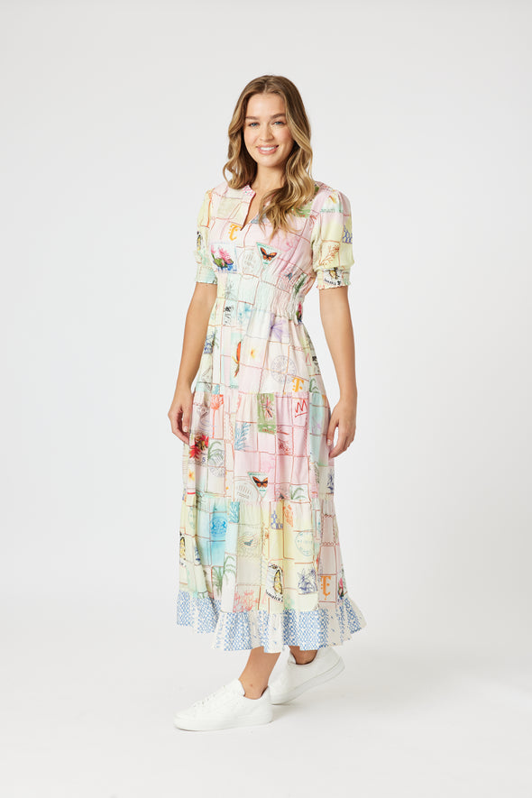 Capri Print Maxi Dress - Pastel Pink Multi
