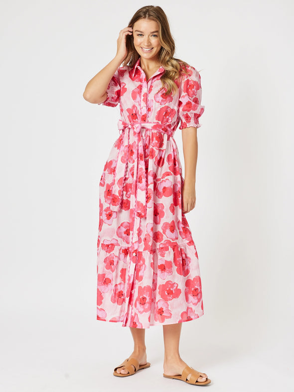 Pink Poppy Floral Midi Dress