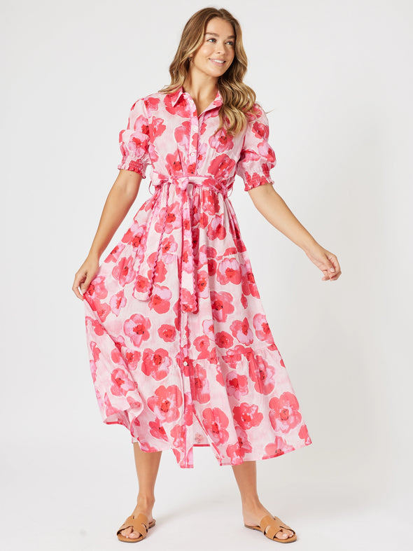 Pink Poppy Floral Midi Dress
