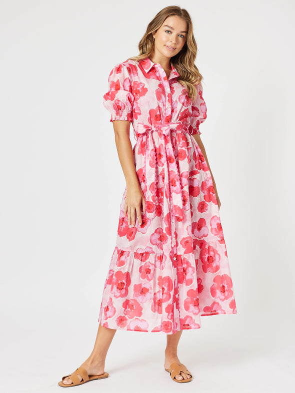 Pink Poppy Floral Midi Dress