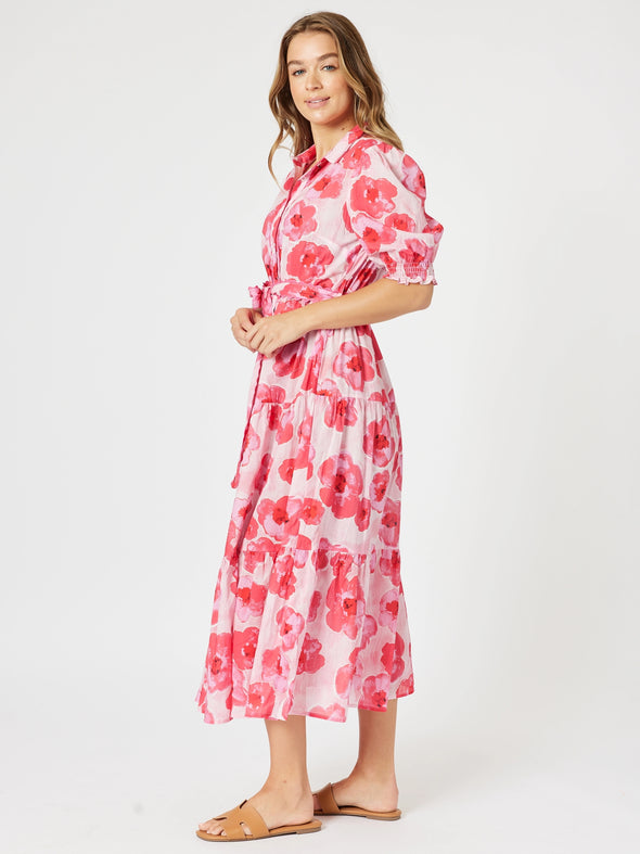Pink Poppy Floral Midi Dress