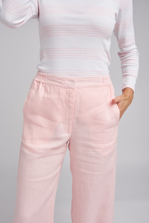 Straight Leg Flat Front Linen Pant - Pale Pink