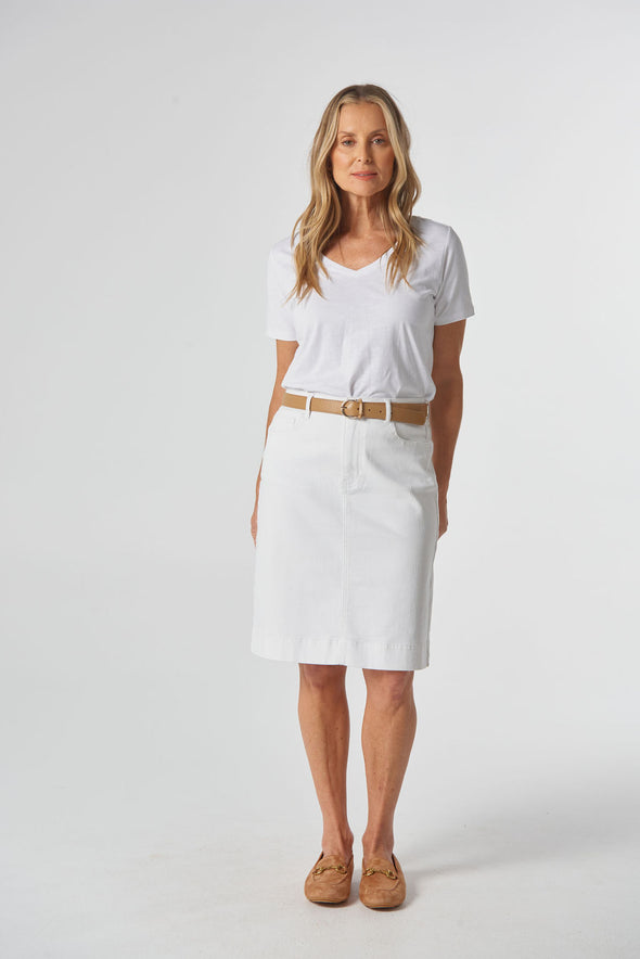 5 Pocket Knee Length Skirt - White