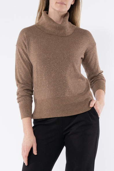 Cowl Neck Pullover With Metallic Fleck