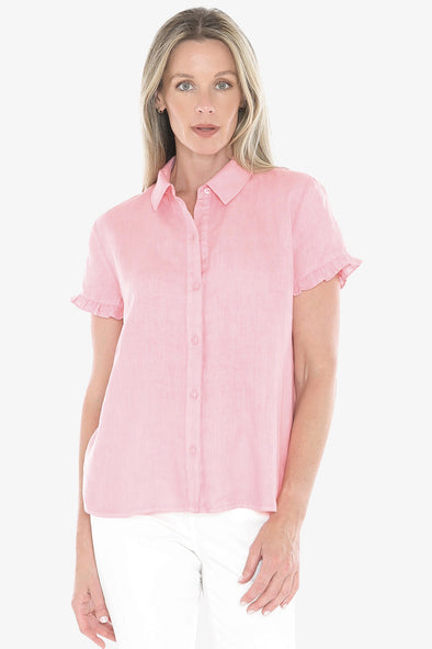 Strawberry Pigment Dyed Ruffle Shirt