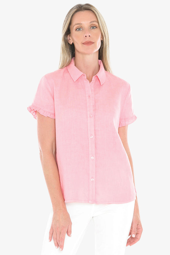 Strawberry Pigment Dyed Ruffle Shirt