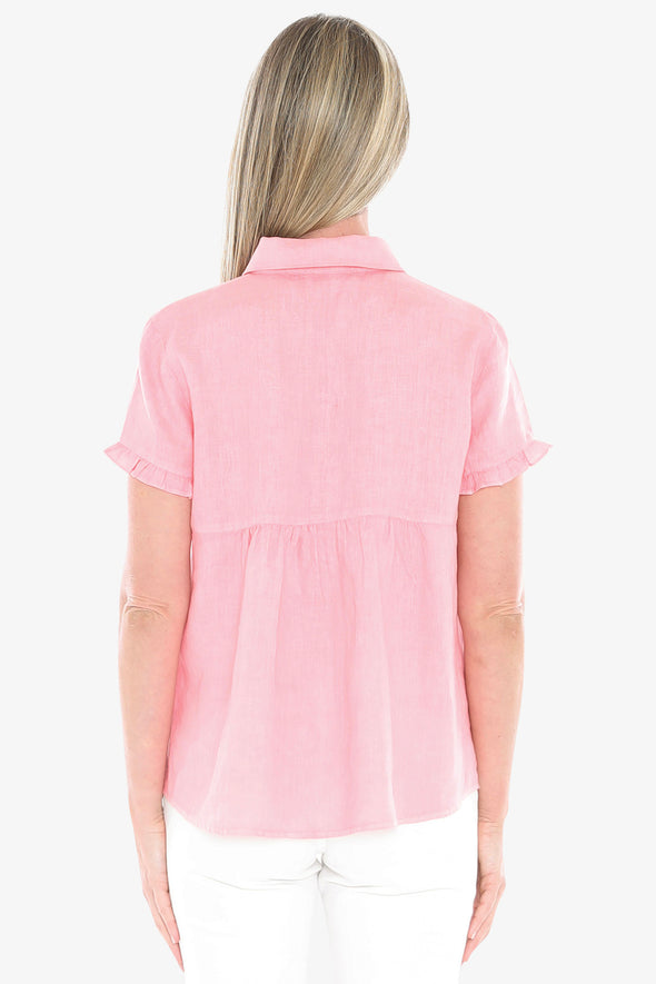 Strawberry Pigment Dyed Ruffle Shirt