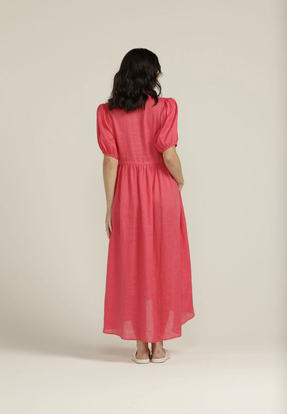 Goondiwindi Linen Puff Sleeve Drawchord Dress