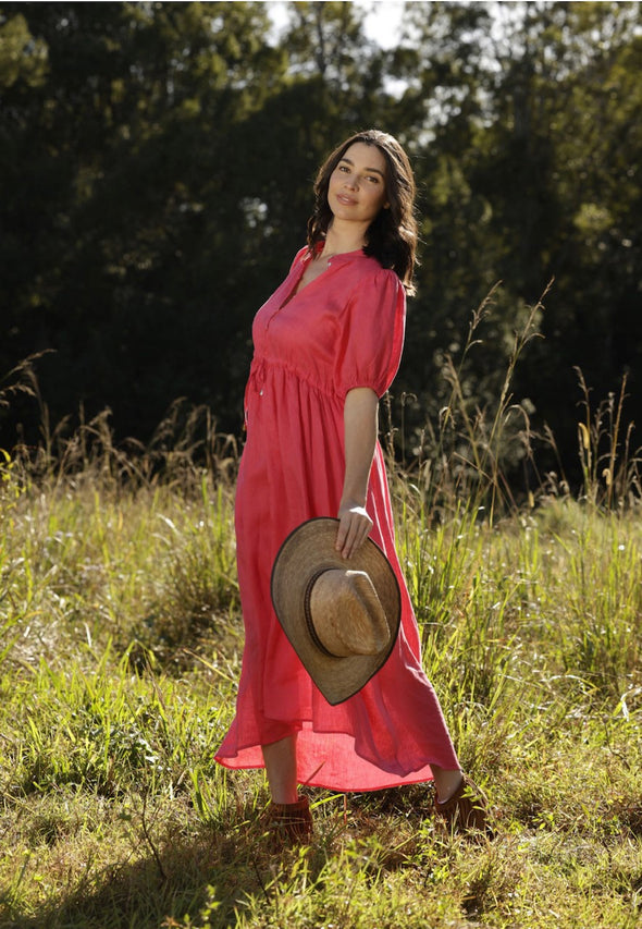 Goondiwindi Linen Puff Sleeve Drawchord Dress