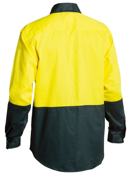 Bisley 2 Tone Hi Vis Drill Long Sleeve Shirt - Yellow/Bottle