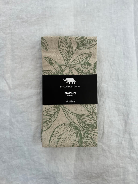 Poinsettia Olive/Flax Napkin Set 4