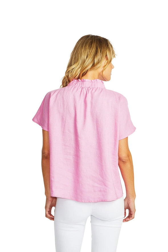 Nora Linen Ruffle Blouse - Bubblegum