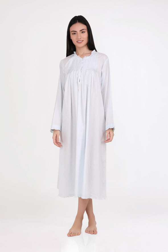 Arabella Long Sleeve Nightie - Pastel Blue