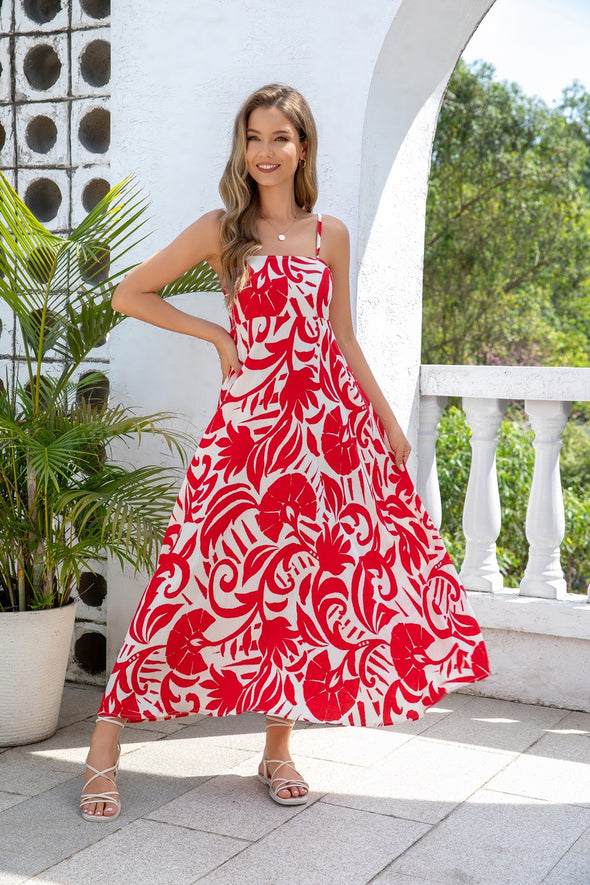 Tropical Ruby Adjustable Strap Maxi Dress