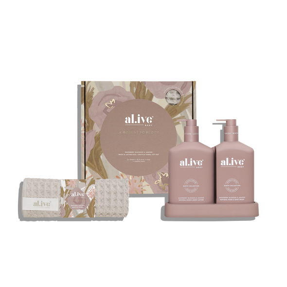 Wash & Lotion Duo + Waffle Towel Gift Set - Raspberry Blossom And Juniper