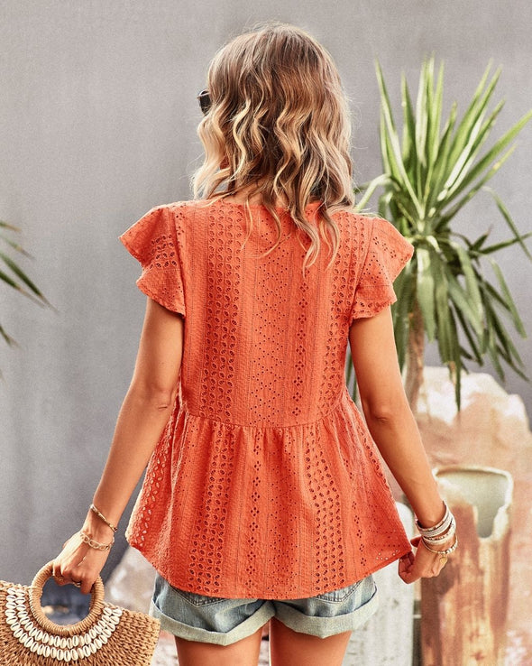 Bohemian Cotton Eyelet Lined Top - Rust