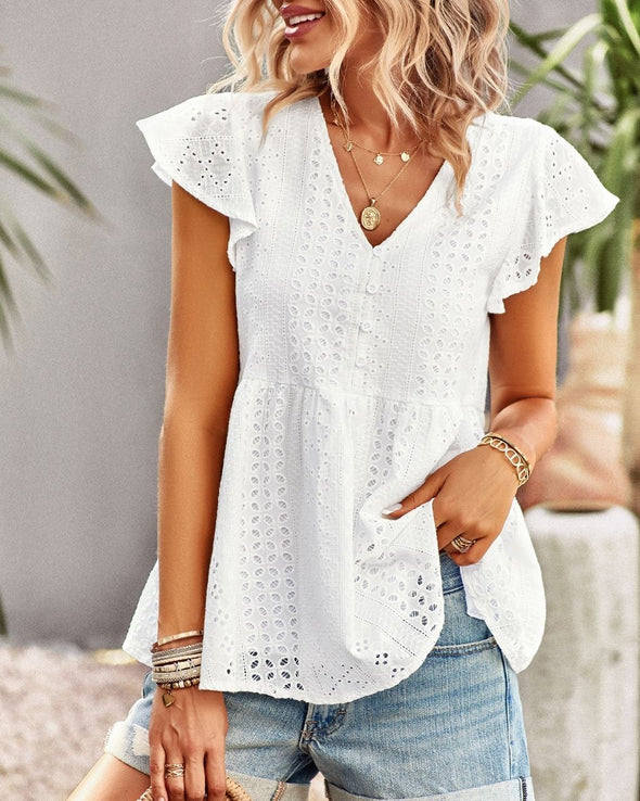 Bohemian Cotton Eyelet Lined Top - White