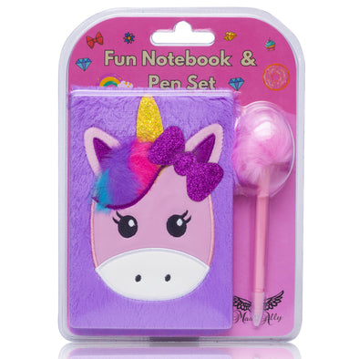 Note Pad And Fluffy Pen Set - Purple Unicorn