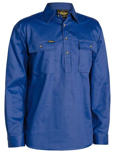 Bisley Closed Front Cotton Drill Shirt - Royal Blue