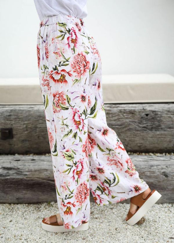 Goondiwindi Linen Wide Leg Pant Soft Floral Print