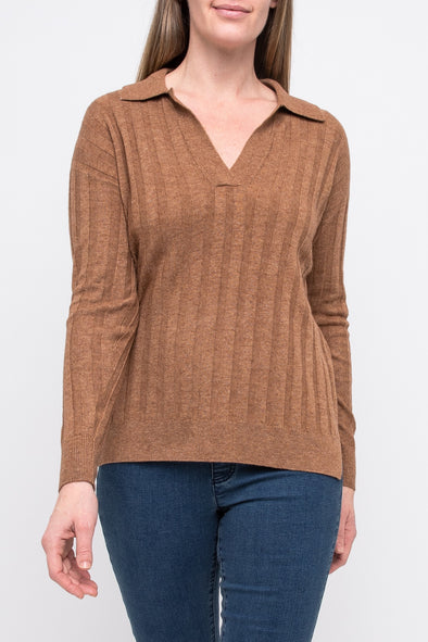 Jump Rib Collared Pullover - Toffee