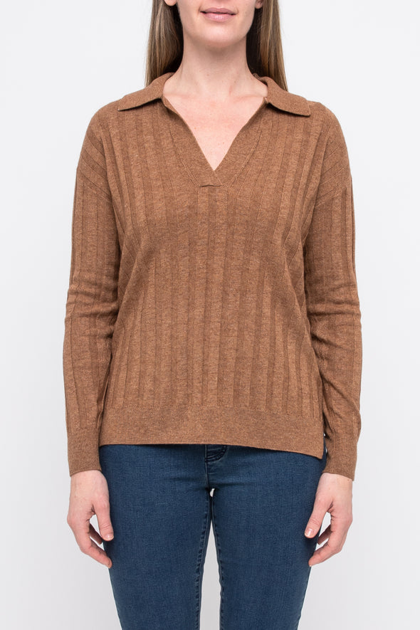 Jump Rib Collared Pullover - Toffee