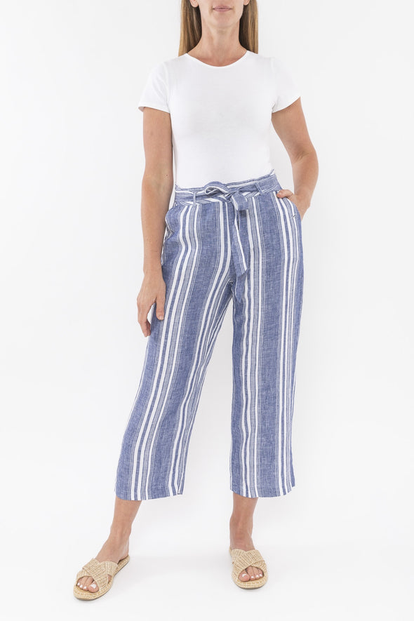 Stripe Linen Pant - Indigo