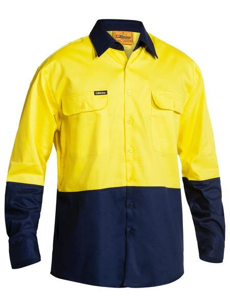 Bisley 2 Tone Hi Vis Drill LS Shirt - Yellow/Navy
