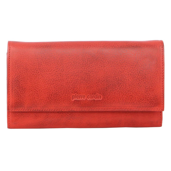 Pierre Cardin Italian Leather Flap Over Wallet - Red