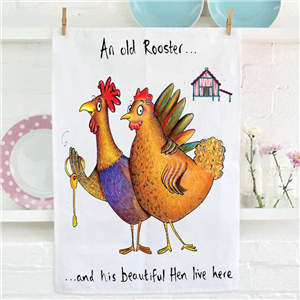 Hand Drawn Old Rooster Tea Towel