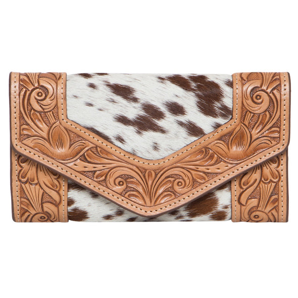 Cuba Trifold Cowhide Wallet with Hand Tooled Leather