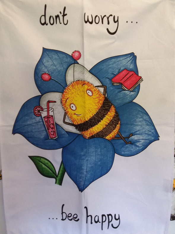 Bee Happy Hand Drawn Tea Towel