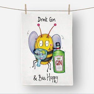 Bee Gin Hand Drawn Tea Towel