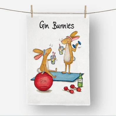 Gin Bunnies Hand Drawn Tea Towel