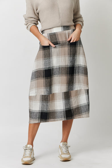 Naturals Lentil Plaid Linen Skirt