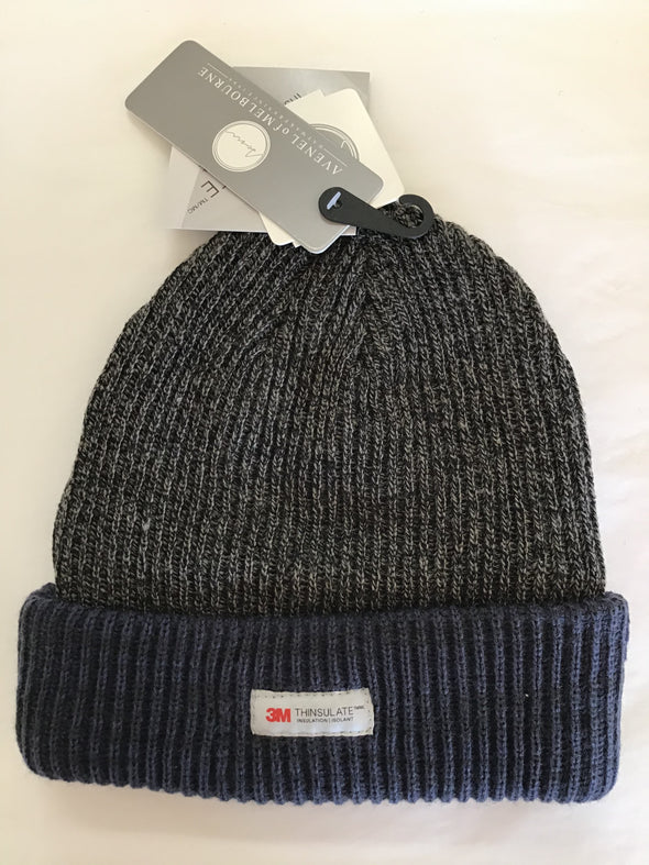 Rib Knit Beanie with contrast Cuff - Charcoal