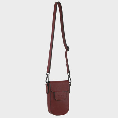 Pierre Cardin Leather Rustic Phone Bag - Cabernet