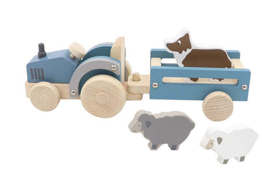 Wooden Tractor With Farm Animals In Trailer