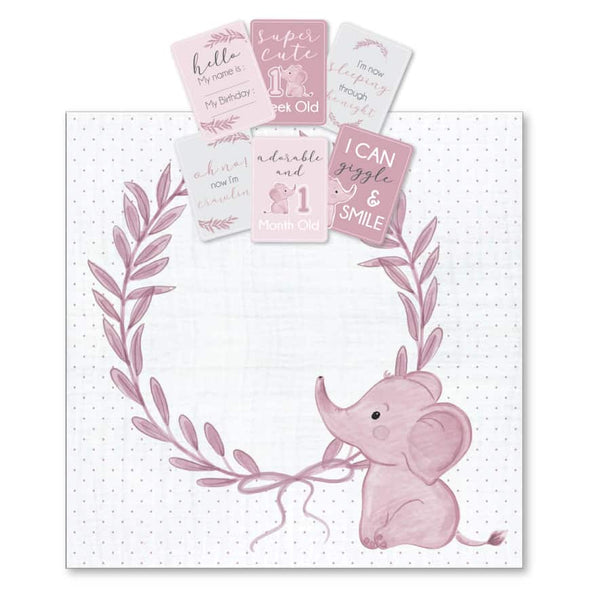 Pink Elephant Milestone Muslin and Cards